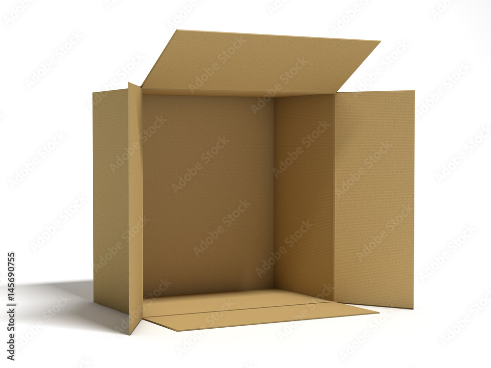 Opened cardboard package box. 3D rendering Opened cardboard package box. 3D rendering
