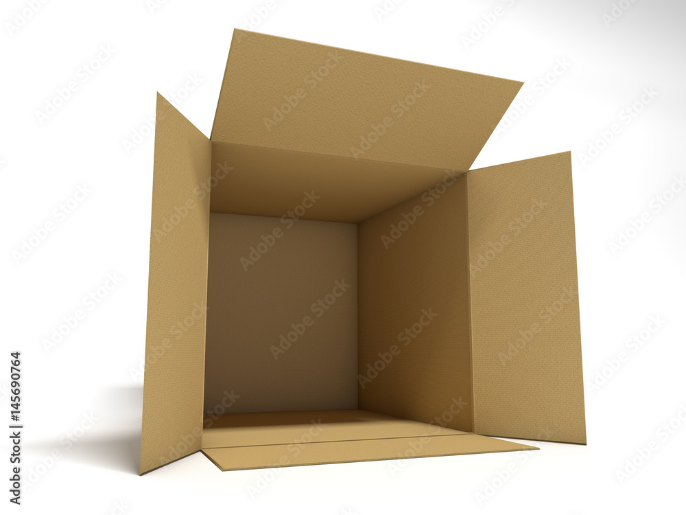 Opened cardboard package box. 3D rendering Opened cardboard package box. 3D rendering