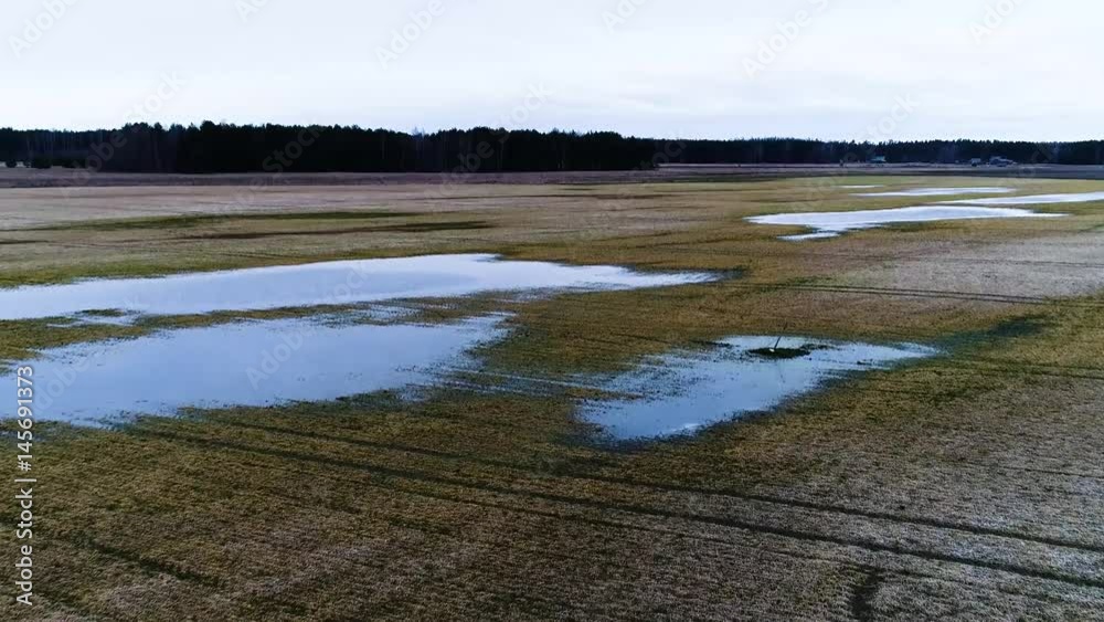aerial view of flooded fields and lakes at spring