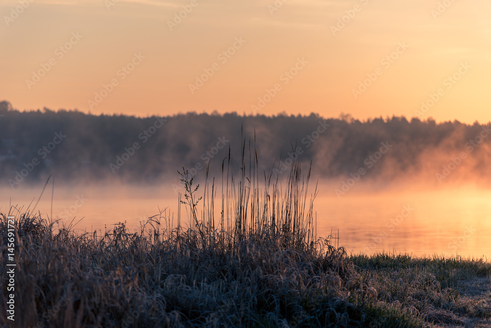 Magical sunrise over a lake