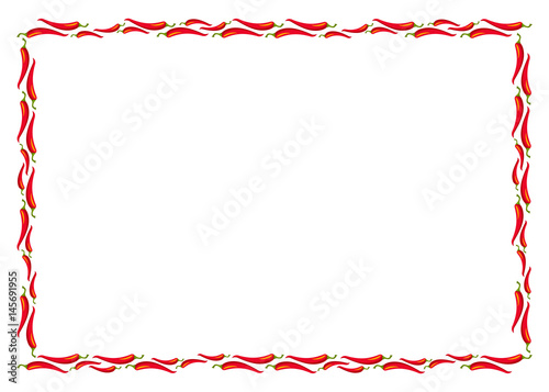 Red hot chili peppers frame isolated on white. Abstract Mexican red pepper background for your Cinco de Mayo greeting card design. Vector illustration