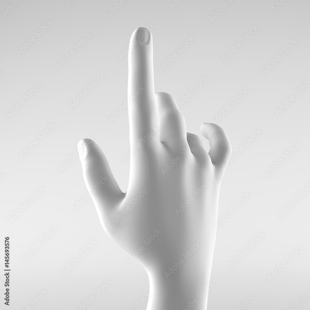 Obraz premium White hand on a white background. 3d image, 3d rendering.
