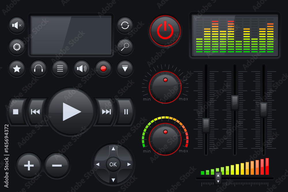 Set of media interface buttons.