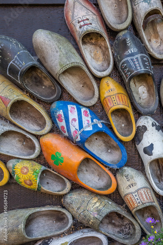 Decorated dutch wooden shoes
