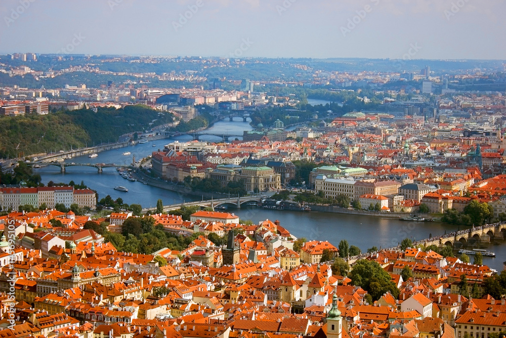 The view of Prague. Aerial view. Overview.