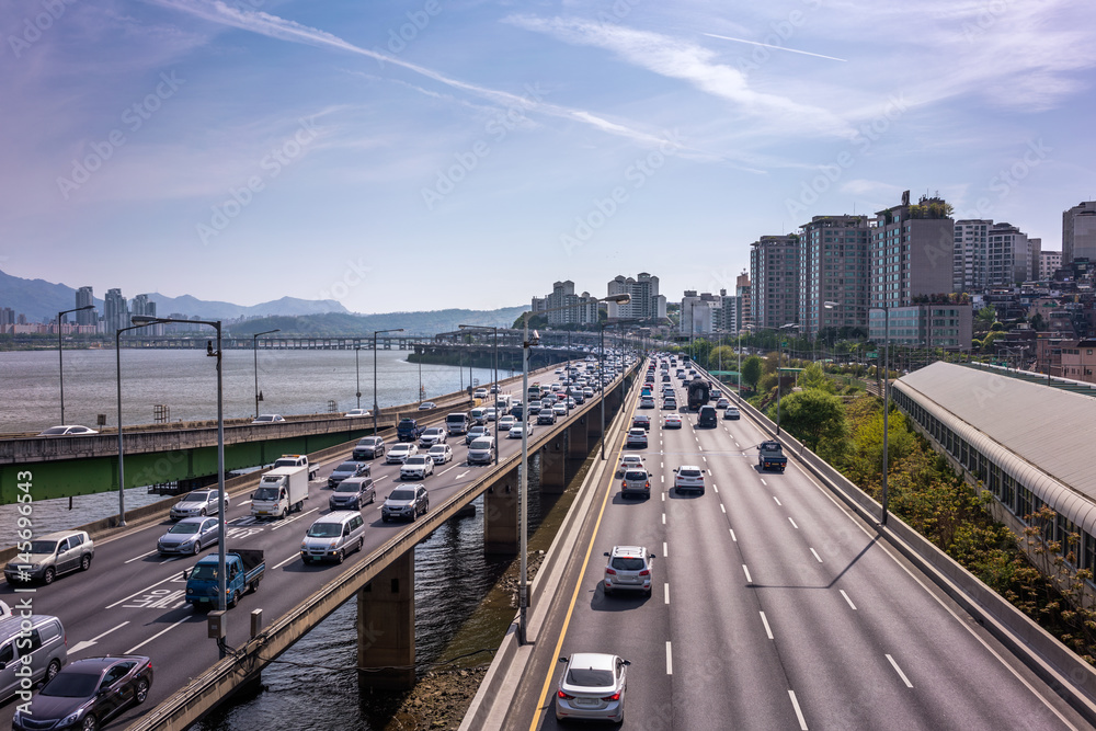 A view of the north side of the river viewed from the Hangang Bridge