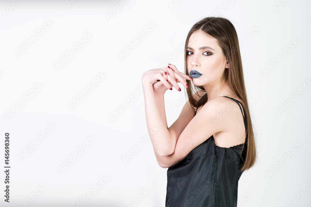 girl with black make up and long hair in dress girl with black make up and long hair in dress