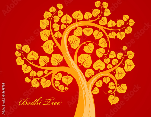 Gold Budhi tree scene vector on a red background photo