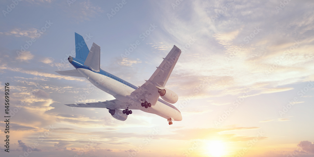 Airplane in day sky. Mixed media Airplane in day sky. Mixed media