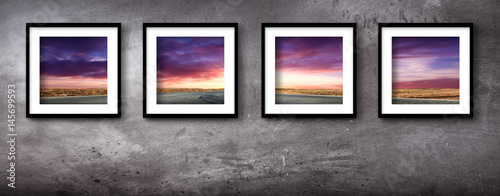 paesaggio tramonto in quattro quadri photo