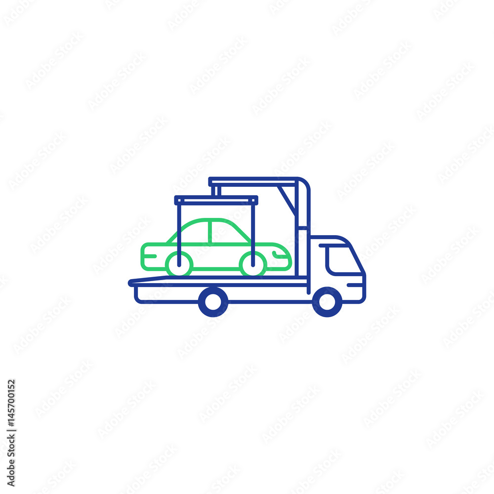 Tow truck line icon, vehicle relocation, car breakdown