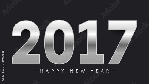 Metallic 2017 Happy New Year on black background. Vector illustration. EPS10