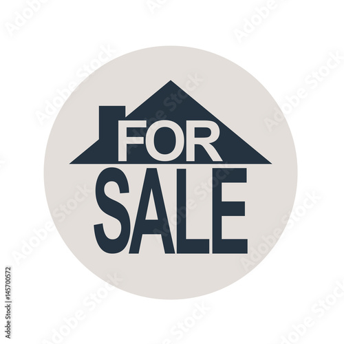 Icono plano FOR SALE en casa en circulo gris