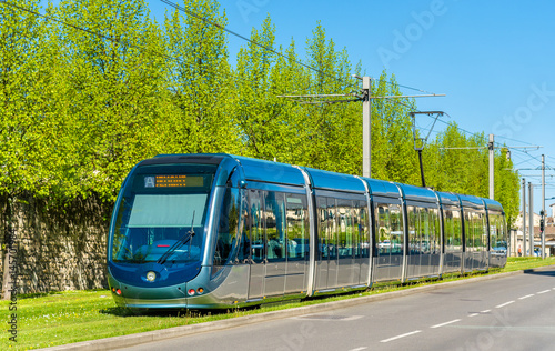 City tram on a street of Bordeaux, France