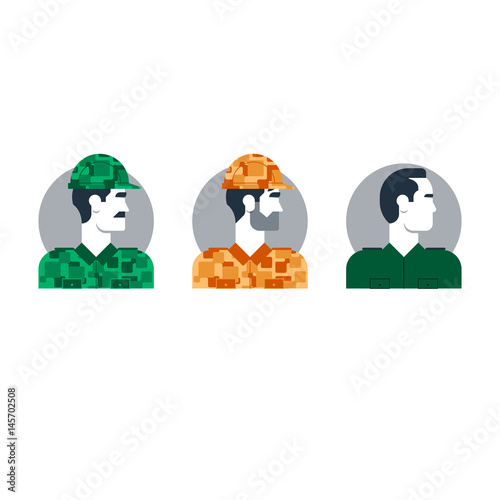 Military man, soldier side view, turned head, camouflage, army trooper