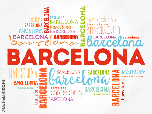 Barcelona wallpaper word cloud, travel concept background