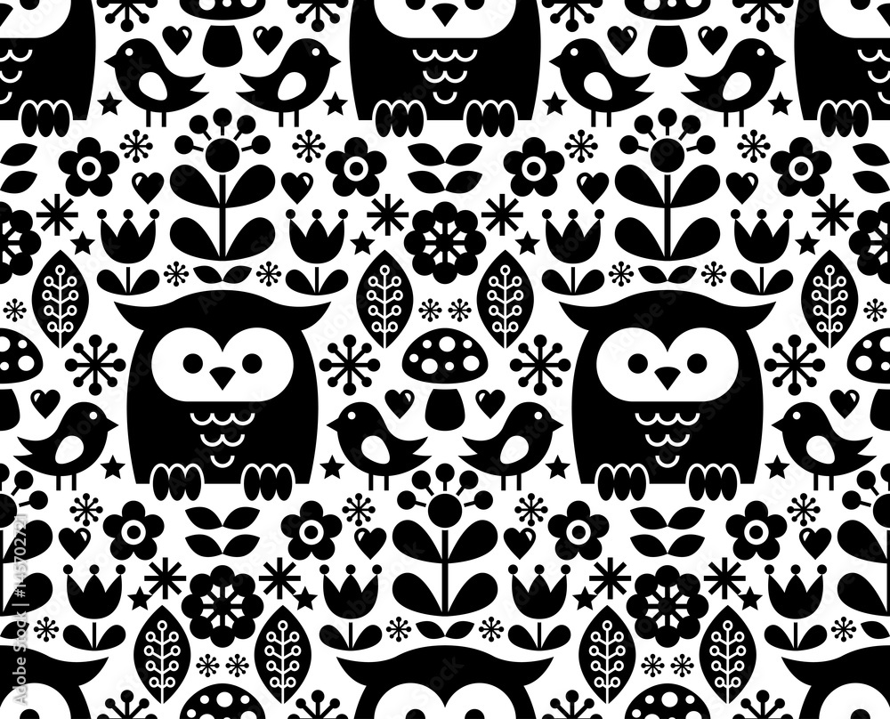 Scandinavian seamless pattern, Nordic folk art - inspired by traditional Finnish and Swedish designs Scandinavian seamless pattern, Nordic folk art - inspired by traditional Finnish and Swedish designs