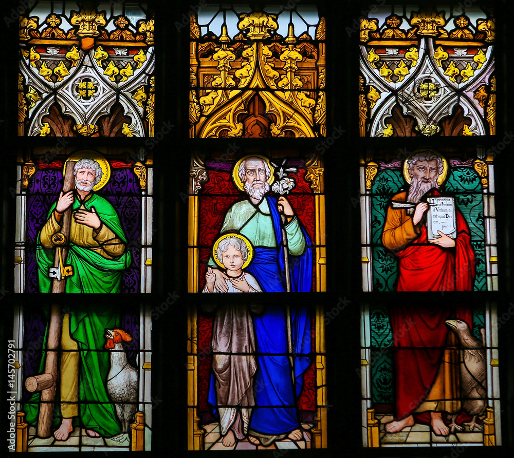 Stained Glass - Saint Peter, Saint Joseph and Saint John the Evangelist