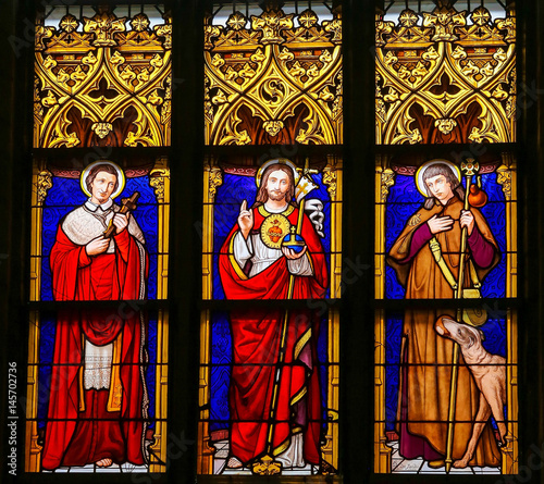 Stained Glass - Jesus Christ, Saint Roch and Saint Charles Borromeo photo