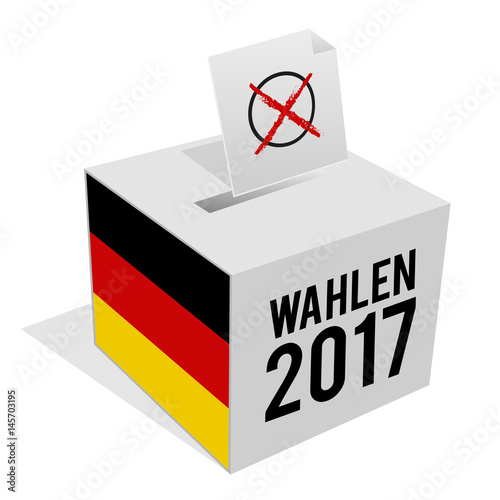 Wahl 2017 - Bundestagswahl - Wahlurne mit Stimmzettel. Eps10.