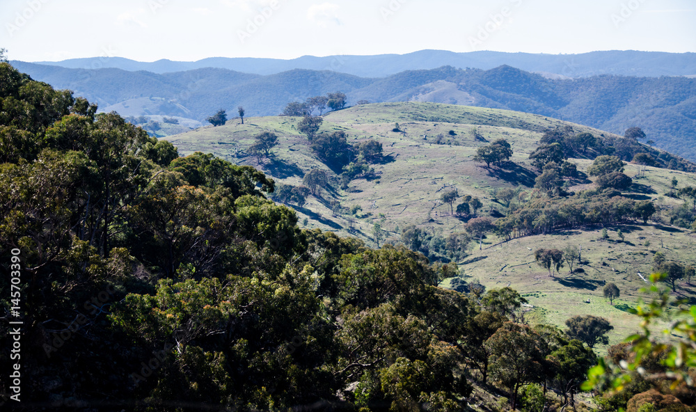 Elevated view of rural landscape and rolling hills