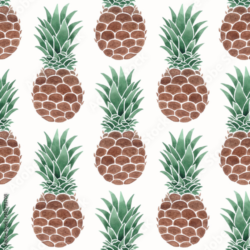Watercolor fruit pattern.Pineapples on a white background.