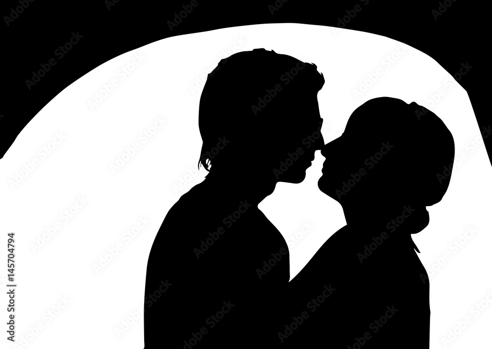 Silhouettes of young men and women