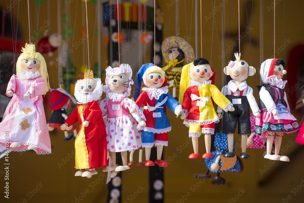 Puppet market in Prague, traditional Czech souvenirs