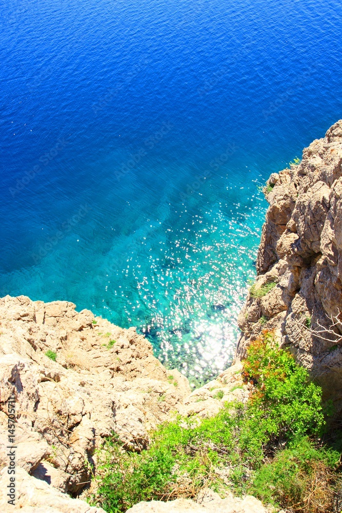 Beautiful blue Adriatic sea and rocky coast in Croatia