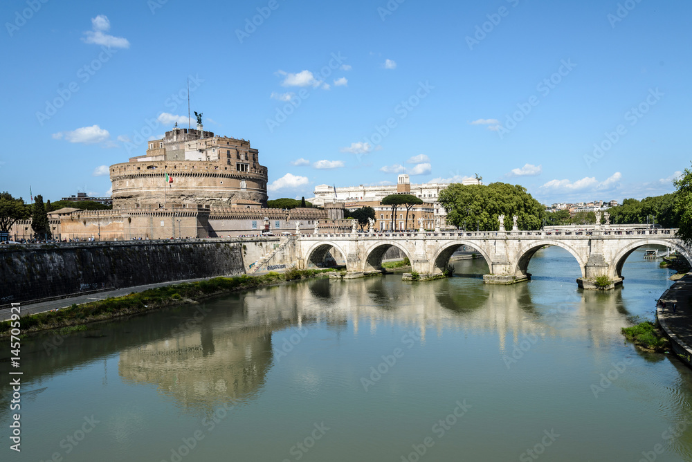 castel sant'angelo and tevere bridge in Rome, Italy
