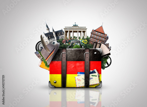 Germany  german landmarks  travel and retro suitcase