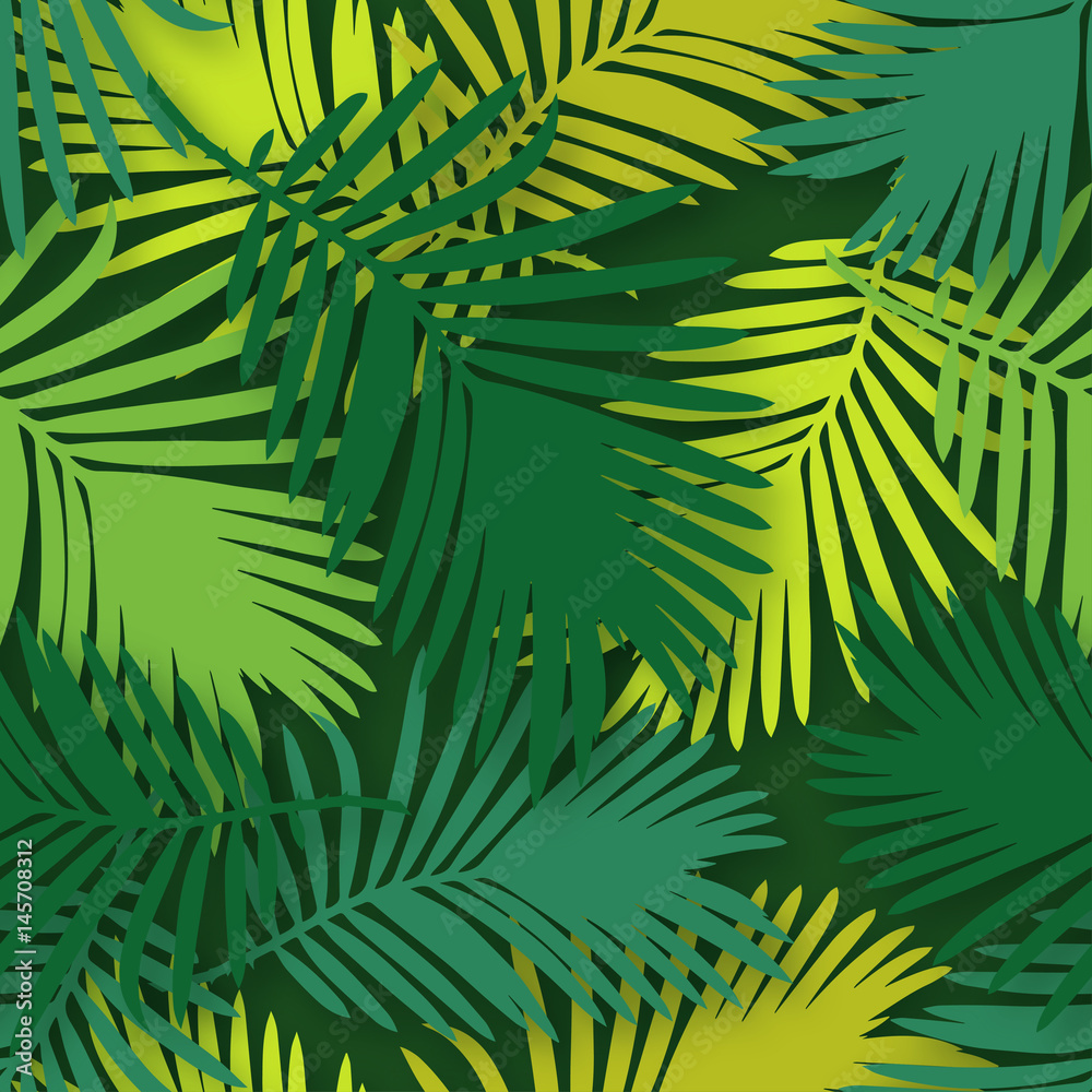 Seamless background with decorative leaves. Summer tropical design.
