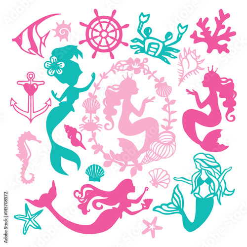 Paper Cut Silhouette Vintage Mermaid Nautical Set