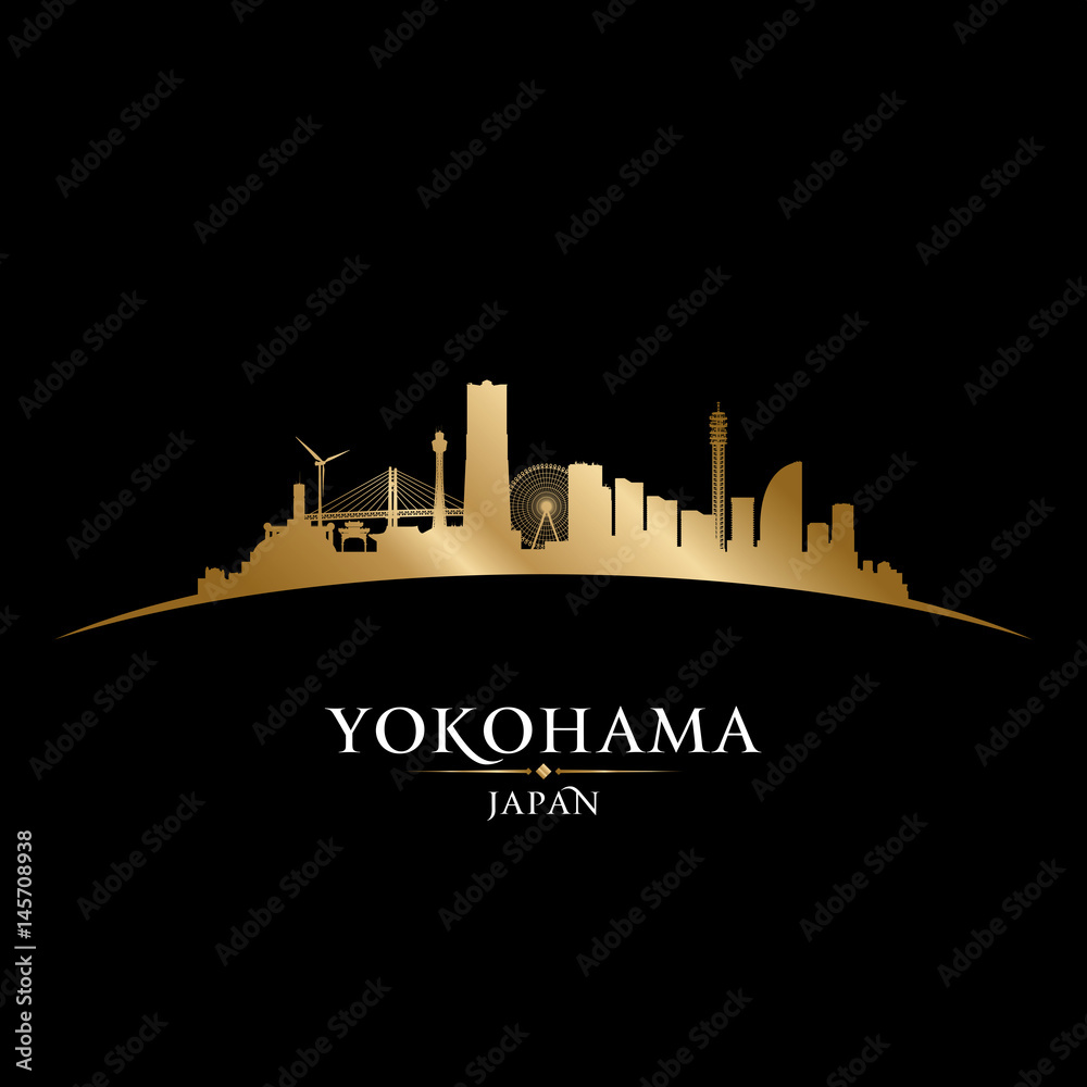 Yokohama Japan city skyline silhouette black background