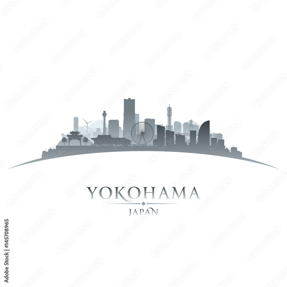 Naklejka premium Yokohama Japan city skyline silhouette white background