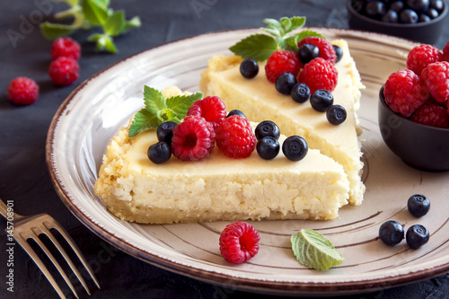 Homemade cheesecake with fresh berries photo