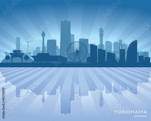 Yokohama Japan city skyline vector silhouette