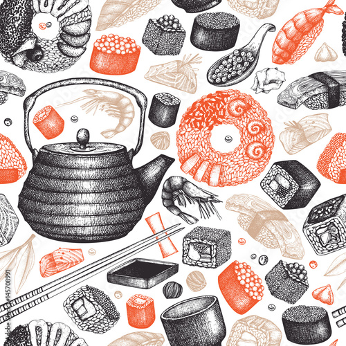 Vector sushi seamless pattern