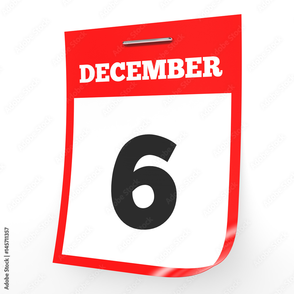 December 6. Calendar on white background. December 6. Calendar on white background.