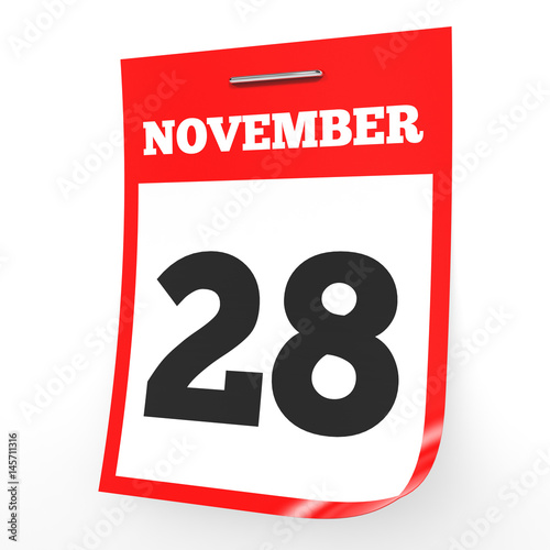 November 28. Calendar on white background.