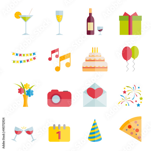 Set of party and celebration vector flat icons for web, mobile apps design