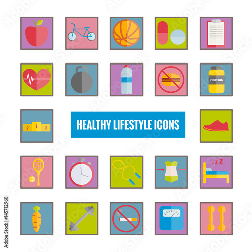 Sport and healthy lifestyle flat icons for web, mobile apps, print design photo