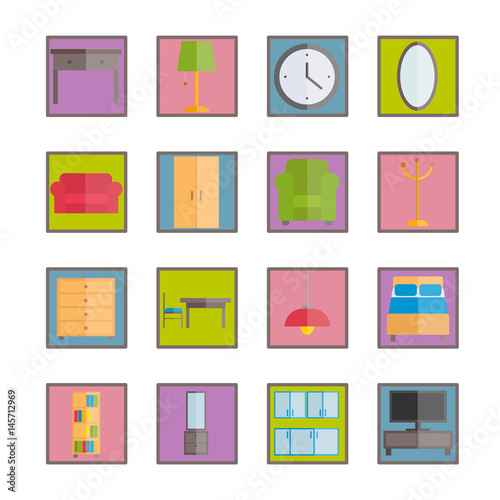 Collection of flat furniture icons for web, mobile apps, print design photo