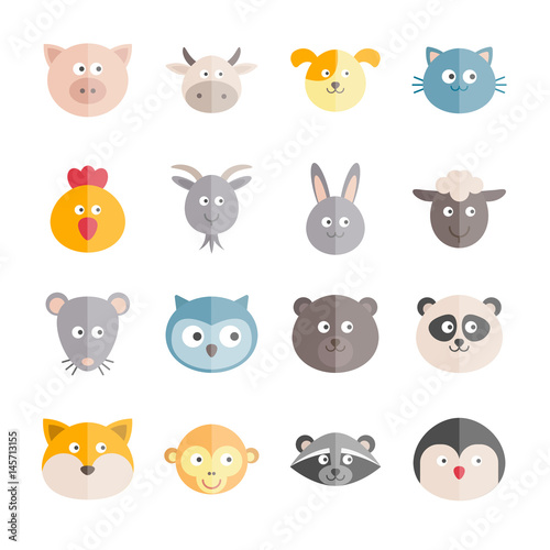 Fototapeta Naklejka Na Ścianę i Meble -  Collection of vector flat animals icons for web, print, mobile apps design