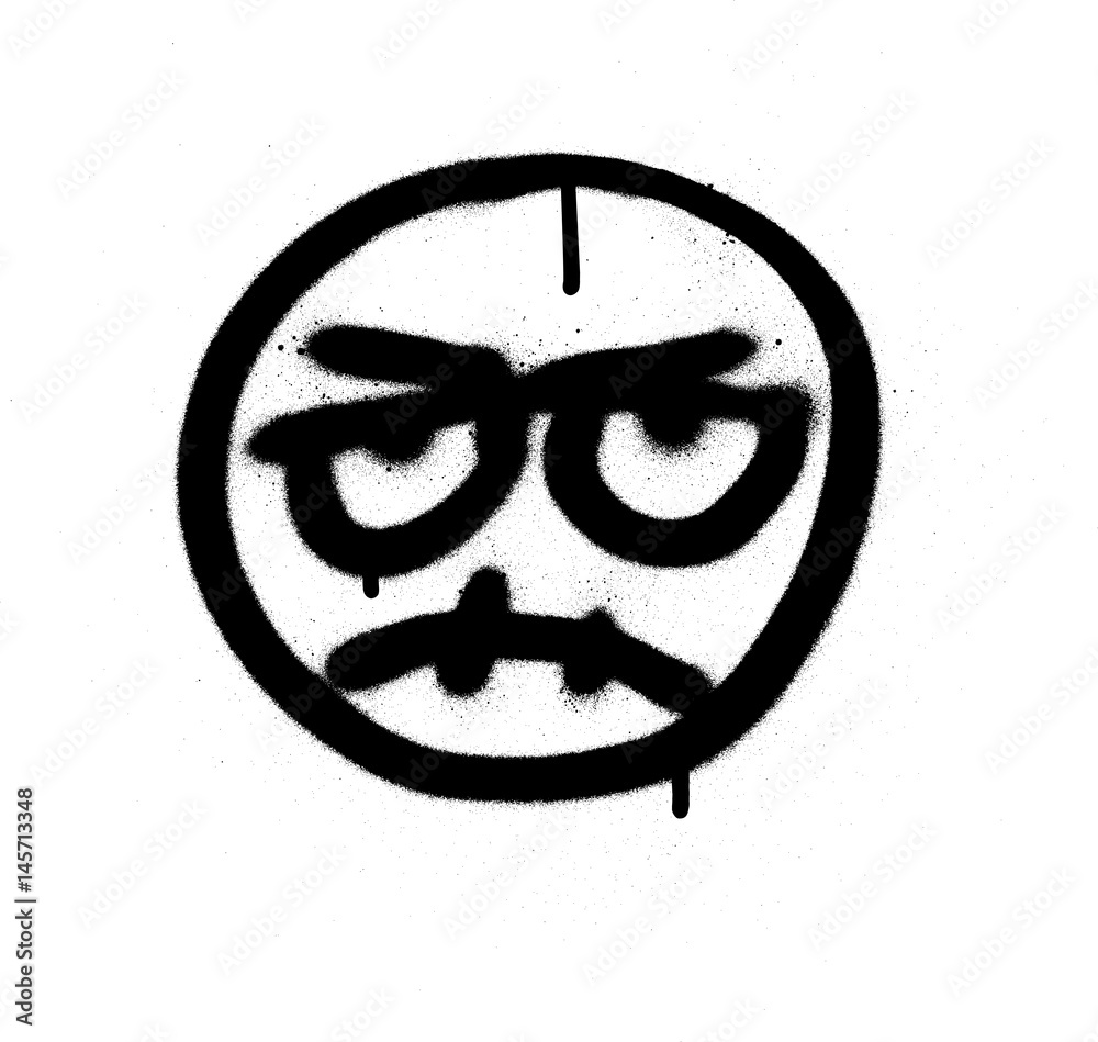 Fototapeta premium graffiti angry emoji sprayed in black over white