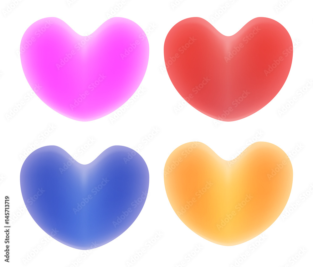 Multi-colored hearts on a white background