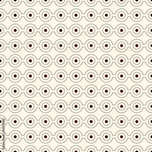 Outline seamless pattern with horizontal lines and circles. Strings of beads motif. Minimalist geometric background.