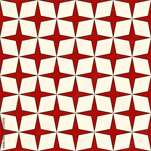 Red and white colors seamless pattern with stylized repeating stars. Simple geometric ornament. Modern stylish texture.