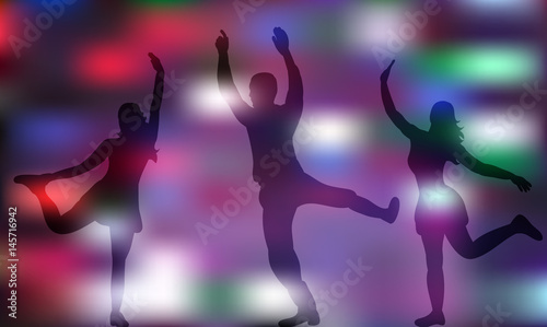 Illustration, vector, group of dancing people, silhouettes, dancing