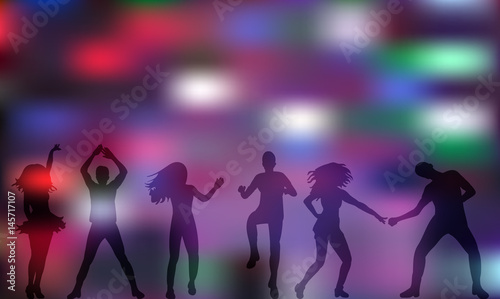 vector, group of dancing people, silhouettes, party